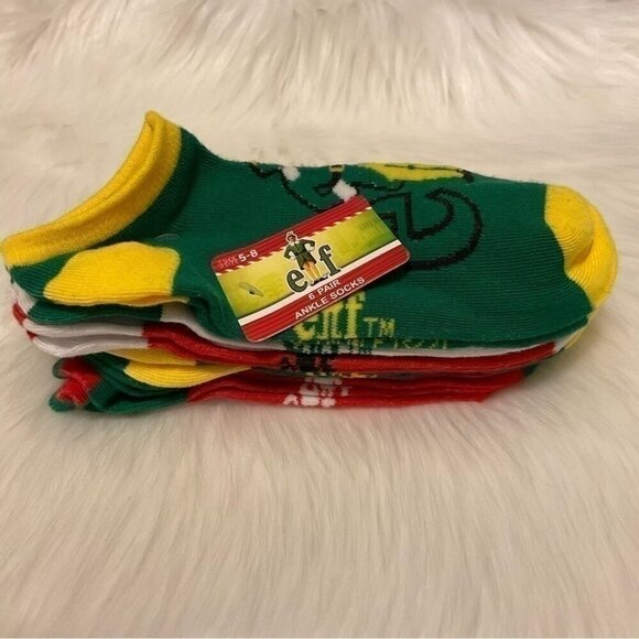 ELF Movie Ankle Socks 6 Pairs Shoe Size 5 - 8 Green Yellow Xmas Will Ferrell NWT - Picture 1 of 4